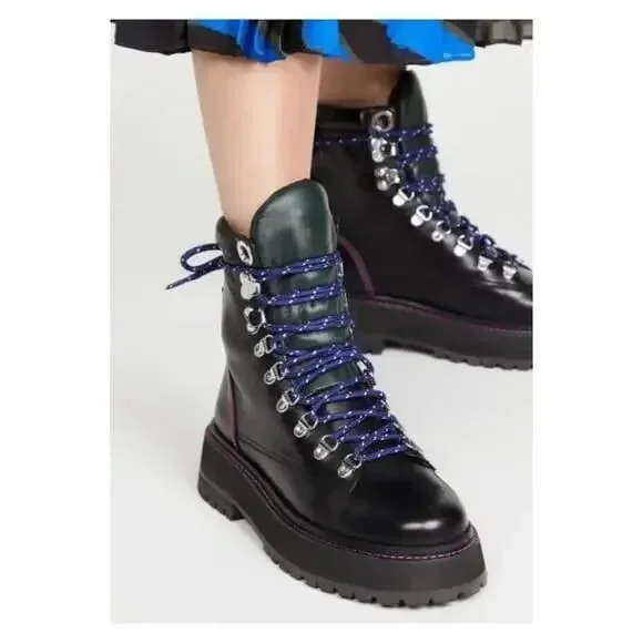 Larroudé Jordan Black Forest Moto Combat Leather Platform Hiker Boot Grunge Punk - Picture 1 of 8